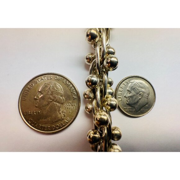 Estate 925 Sterling Silver Chunky Entwined Ball Twist Bracelet with Toggle Clasp - Picture 8 of 10